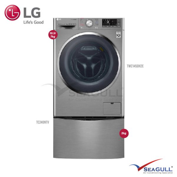 LG TWINWASH™ Package Washer Dryer With TRUESTEAM™ (10.5/7kg) TWC1450H2E & (2kg) Mini Washer TG2402NTW