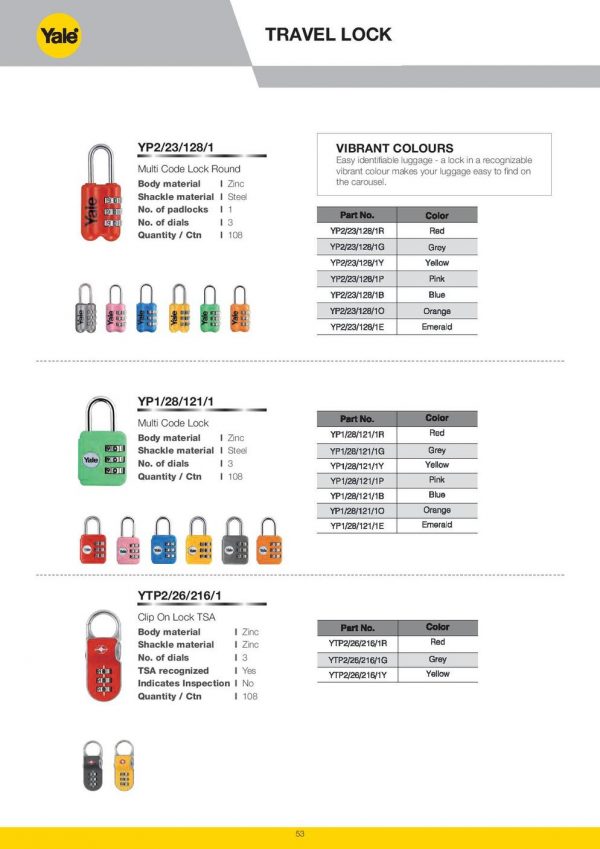 YALE Multi 3-Digit Code Travel Luggage Lock Travel Lock YP2/23/128 - Image 9