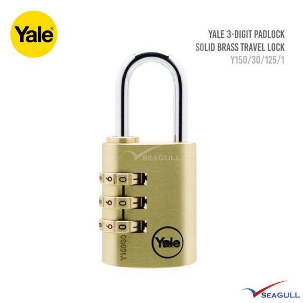 YALE Y150/30/125/1 3 Digit Resettable Brass Padlock 30mm