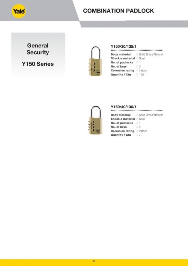 YALE Y150/30/125/1 3 Digit Resettable Brass Padlock 30mm - Image 2